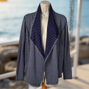 Market & Spruce Women’s Margerie Navy Striped Dot Open Cardigan Size Small